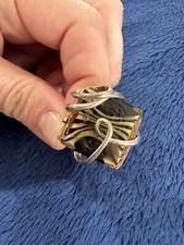 Vtg Sterling Silver 925 Handwrapped Modernist Square Lampwork Glass Ring, Sz6.25