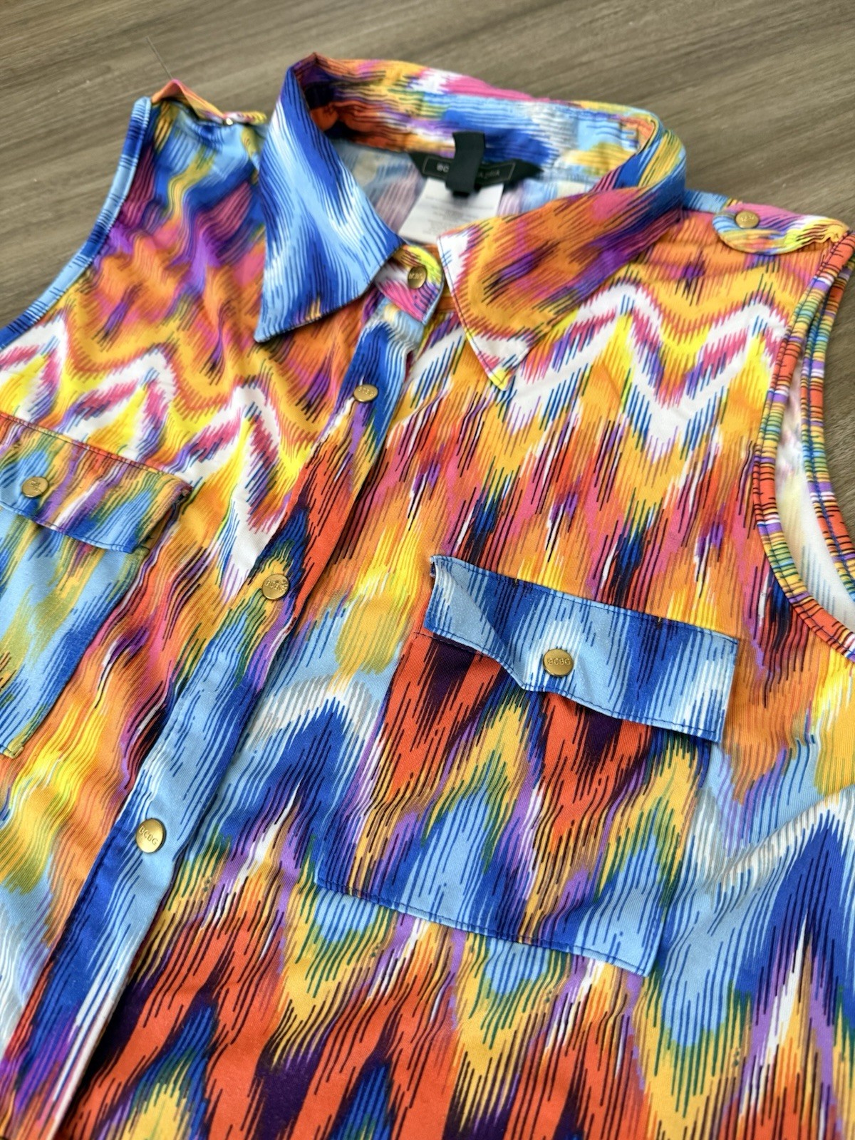 BCBG Maxazria Multi Colored Snap Down Sleeveless … - image 2