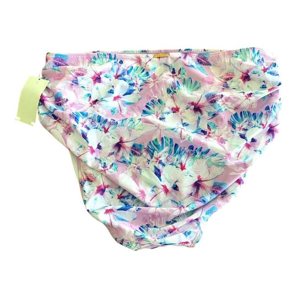 🆕 Nicole Miller High Waisted Floral Bikini Bottom in Pinkish Purple & Blue Sz L - Image 2 of 4