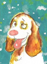 Aceo Artcard "GOODY DOGGIE #4" Watercolor Art FREE SHIPPING