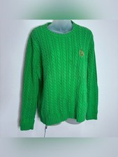 Lauren Ralph Lauren Bright Green Cable-Knit Crewneck Sweater 100 Cotton medium