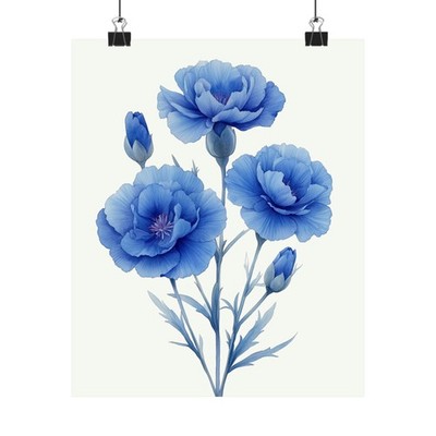 Boho Blue Carnations Flower Art Print Poster, Minimalist Floral Wall Art 6