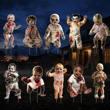 10 PCS Scary Halloween Decorations Outdoor Yard Signs with Stakes, Bloody Zom...