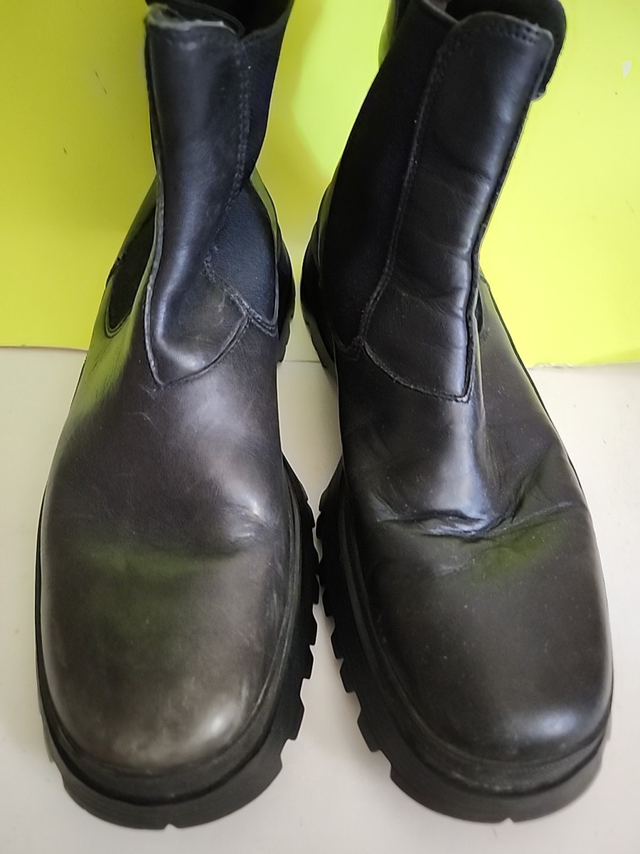 Prada Men Brixxen Boots US10.5 Black Leather Mid Top Rubber Chunky