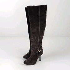 Prada Suede High Heel Boots Womens 6 36 Equestrian Leather Knee Riding Italy Zip