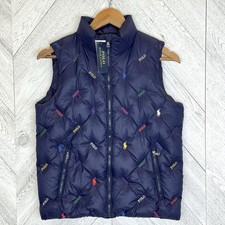 Polo Ralph Lauren Down Puffer Vest Logo Print Navy Kids Unisex Large 12-14 NWT