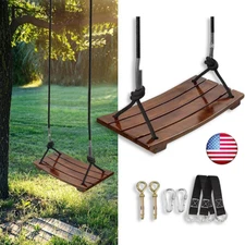 Pellor Wood Swing Seat, Carbonized Hanging Wood Tree Swing for Kids Children US