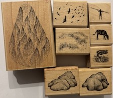 Lot Stampscapes Cow Fish Birds Rocks Man Funnel Cloud/tornado GrassRubber Stamps