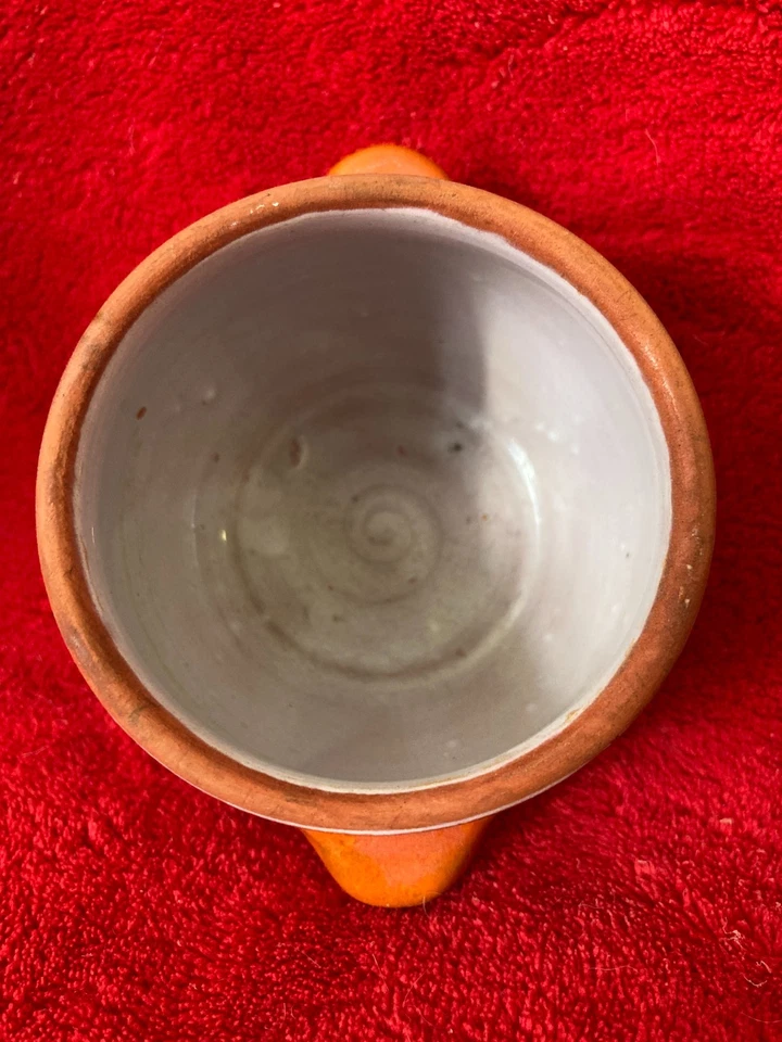 Zeitlos schöner kleiner Krug Topf Ton Keramik Orange glasiert 6,5cm hoch 7cm Ø - Bild 4 von 4
