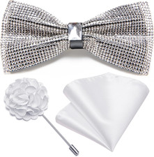 Bowties for Men Rhinestone Sequin Diamond Pre Tied with Adjustable Length for Pa