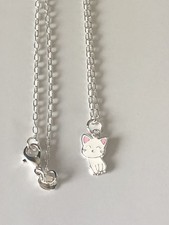925 Sterling Silver White Cat Pink Ears Charm Pendant Necklace Jewellery Gift