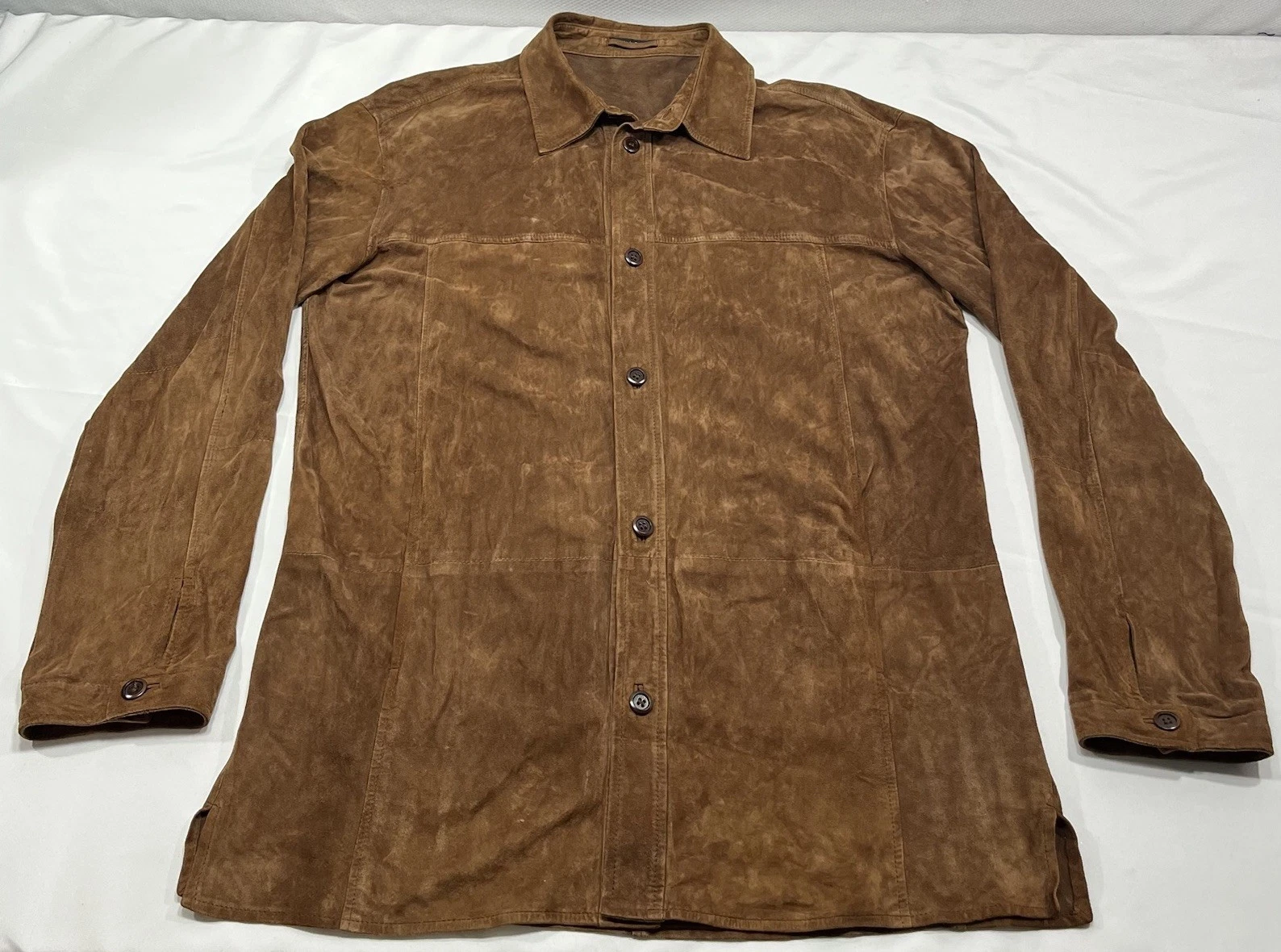 Boss Hugo Boss Brown 100% Doubleface Lamb Leather Button Front Shirt Men’s 42