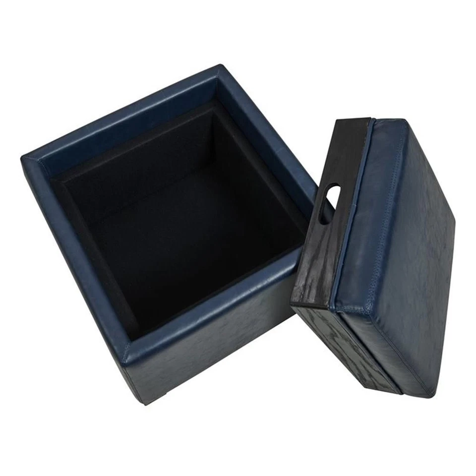 New Pacific Direct Cameron 17" Bonded Leather Storage Ottoman in Vintage Blue - Image 4 of 4