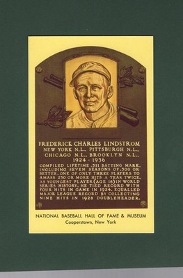 FRED LINDSTROM, Giants/Pirates+ ~ 1976-77 HOF postcard Curteichcolor BLACK ink