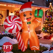 7ft Christmas Gingerbread Man Inflatable Outdoor Decoration w/LED Lights Blow Up