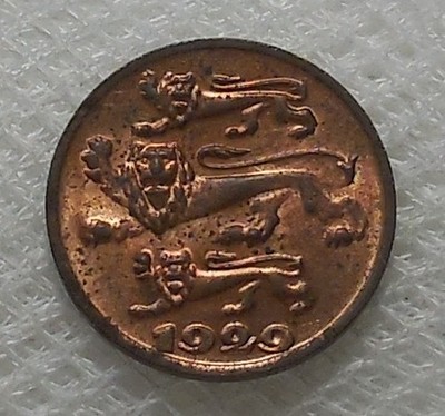 1929 ESTONIA 1 SENT BRONZE COIN RED & BROWN AU