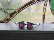 Pink Opal Round Stud Earrings Silver Claw Pro...