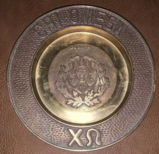 Vintage CHI OMEGA Heavy Brass Wall Plaque 6” OD