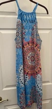 Anrabess Halter Sundress Woman’s Large multi colored A-line Floral Boho Beach