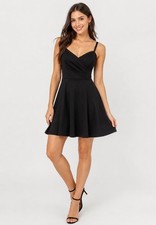 Mi Ami Black M Little Black Dress Crossover Cami Skater Dress Fit & Flare Party