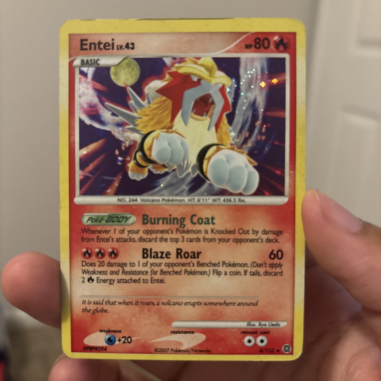 2007 Entei ⭐️ 4/132 Cracked Ice Holo Rare Secret Wonders Pokemon HP
