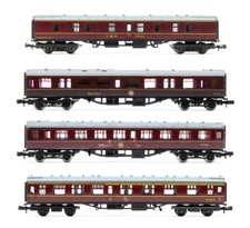 GRAHAM FARISH/TRIX/LIMA 'N' GAUGE RAKE OF 4 ASSORTED 1X LMS 3X BR MAROON COACHES