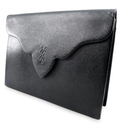 Yves Saint Laurent Clutch Bag Black Leather Compact Used Japan