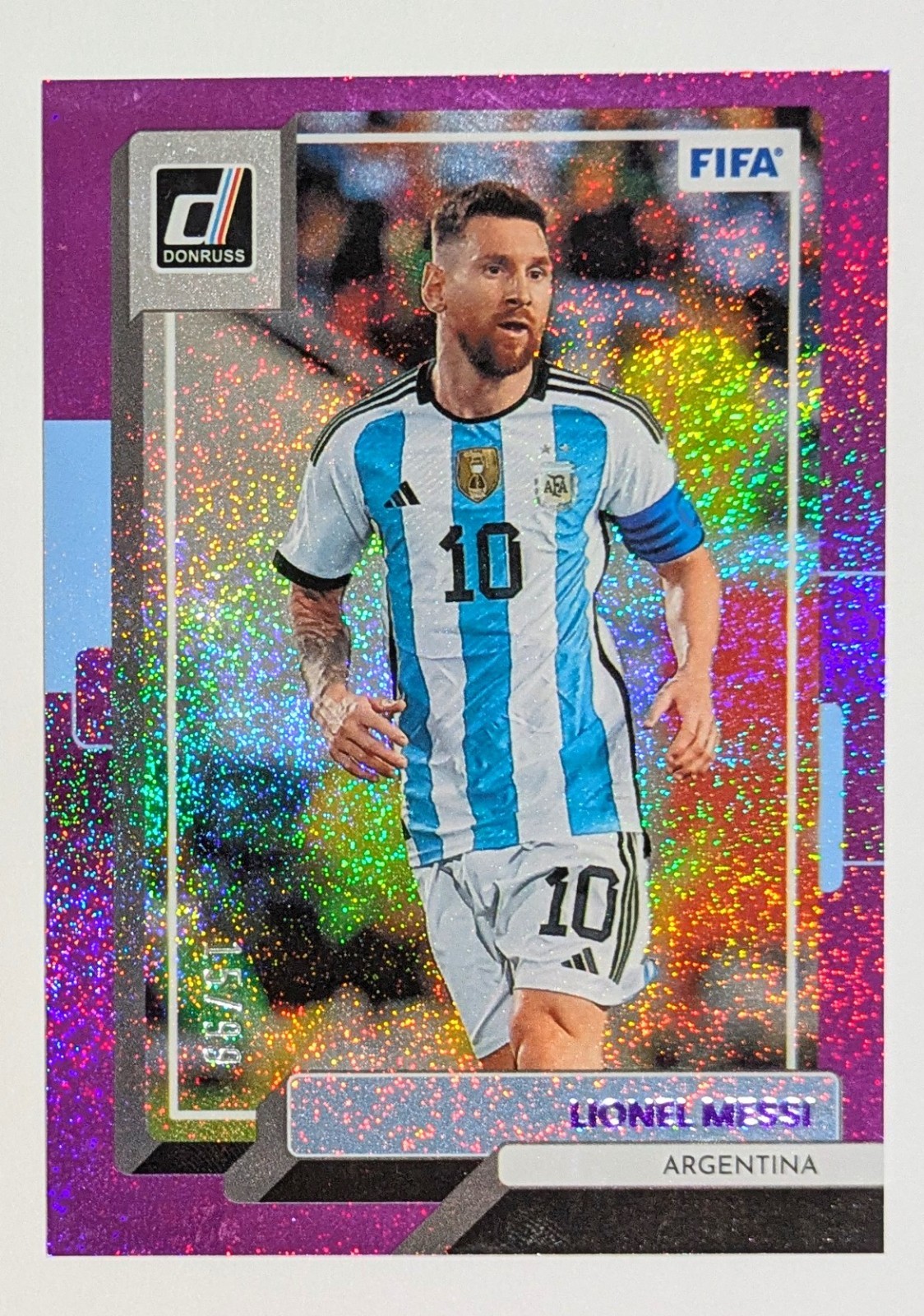 2022-23 Panini Donruss Lionel Messi Purple Prizm /99 SP FIFA Argentina #10 SP