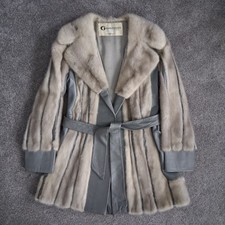 VINTAGE GOUDCHAUX'S Genuine Sapphire Mink Fur Stole Wrap Capelet Leather Trim