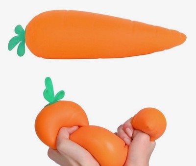 Sunny Day Carrot-Shaped Squeezable Orange Green Rubber Stress Toy