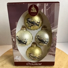 Vintage 2002 Chickadee Glass Christmas Ornaments 4pc Set Enchanted Forest USA