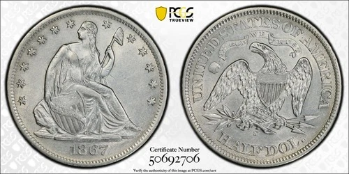 1867 S Half Dollars Liberty Seated PCGS AU-55