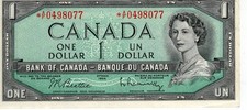 Bank of Canada 1954 $1 One Dollar Beattie-Rasminsky Replacement Note *A/F Prefix