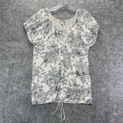 LAVISH Peasant Top Floral Toile Print Womens L Short Sleeve Cottagecore Coquette