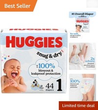 Snug  Dry Size 1 Diapers: 44 Count Ultra-Soft Leak Protection for Infants