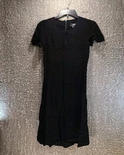 Anthropologie Maeve Black Mini Shift Dress Size Small 0 Viscose Front Keyhole