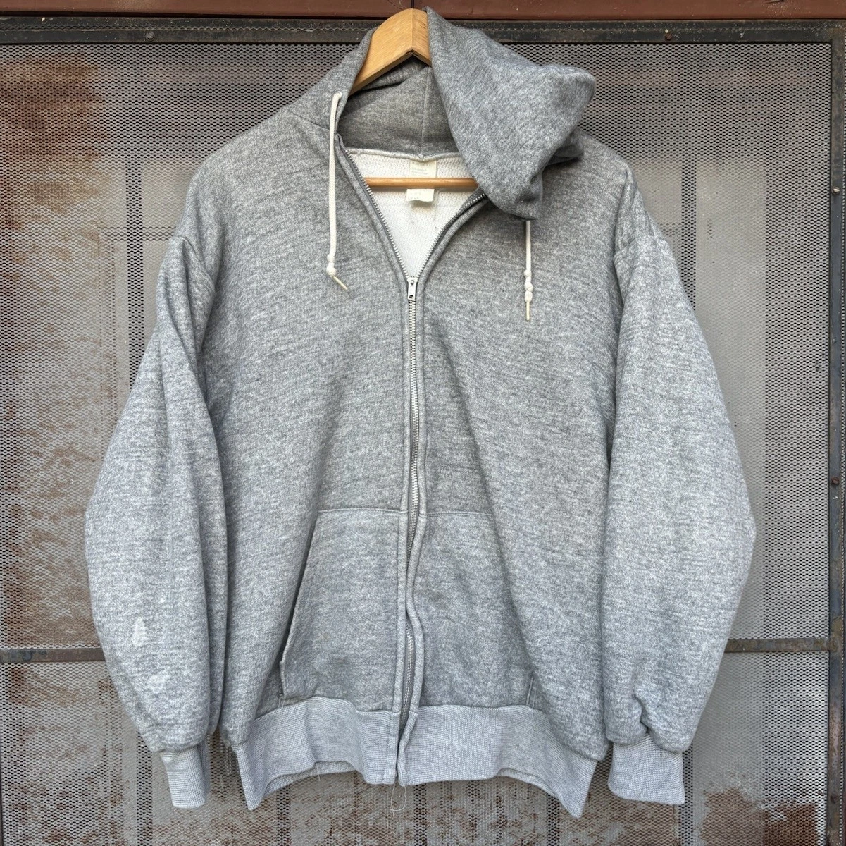 VTG 1960s Heather Gray Thermal Lined Zip Double Face Hoodie Sweatshirt USA L