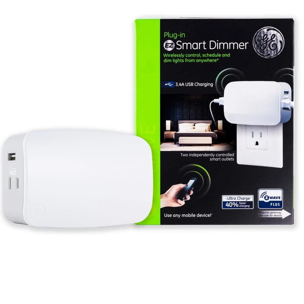 GE Z-Wave Plus 2-Outlet 2-Port USB Plug-In Smart Dimmer Requires Z-Wave Hub28175