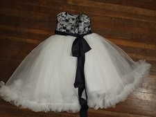 Girls' Ivory Black Sleeveless Ball Gown Long Dress with Black Floral Bodice