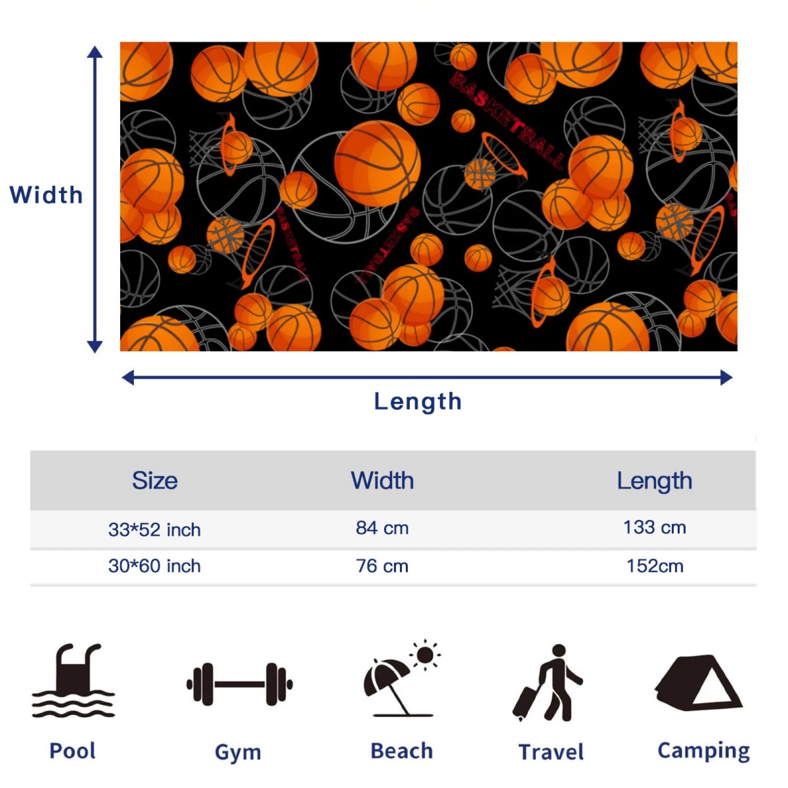 Basketball Beach Towel Oversized Microfiber Quick Dry Bath Towels Gift Thick ...
