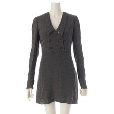 CHANEL wool Vintage COCO Button one piece dress Black x white