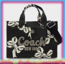 COACH Canvas Cargo Tote Bag 2Way Black Multi Ribbon Embroidery Logo A4 Authentic