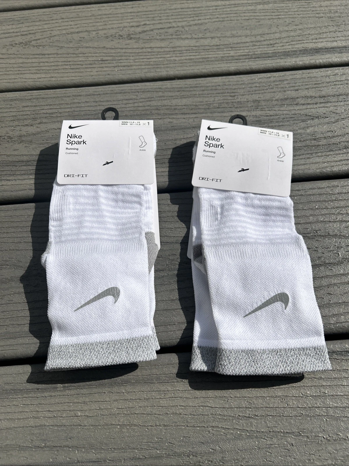 Lot 2 NWT Nike Spark Cushioned Ankle Socks CU7199 100 White Men's 10-11.5