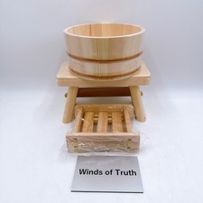 Nagano Japanese Cypress Onsen Bath Set Stool Chair Soap Box Oke New