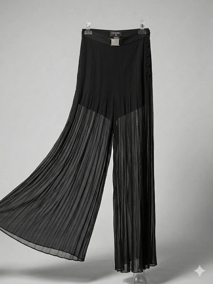 Chanel Pantalone Plissettato Seta 100% Tg 42 - Imagen 2 de 4