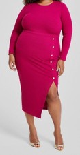 Nina Parker Womens' Pink Trendy Rib-Knit Midi Dress Plus Size 2X