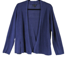 NEW Eileen Fisher Linen mix Airy Tuck Cropped Cardigan in Blue Sz 1X T3977