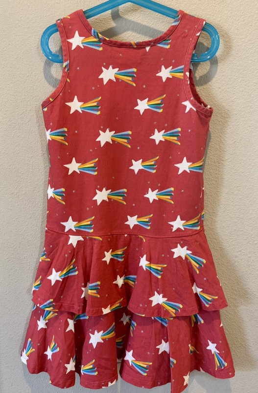 Hanna Andersson Girls Red Star Rainbow Print Dress US 8