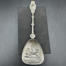 Vintage Holland Dutch Collectible Sugar Scoop Spoon Tavern Repousse Scene Ornate