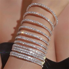 12pcs Rhinestone Bangle Set Glitter Full Rhinestone Bracelets Women Jewelry